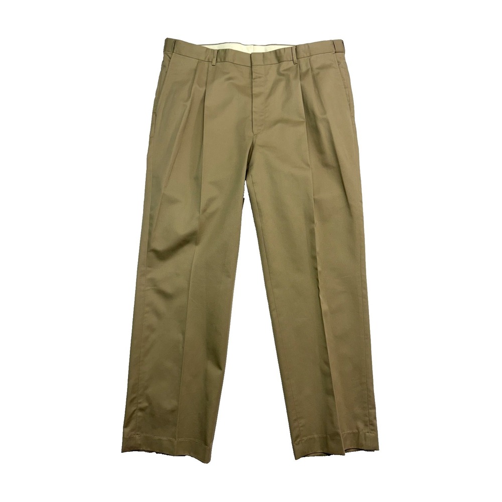 vtg Orvis 42x33 Khaki Cotton Dress Pants Chinos USA Pleated Twill High Waisted